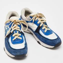 Pre Owned Chanel Tri Color Suede,Satin and Leather CC Low Top Sneakers Size 37