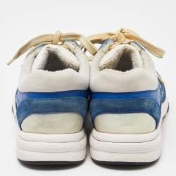 Pre Owned Chanel Tri Color Suede,Satin and Leather CC Low Top Sneakers Size 37