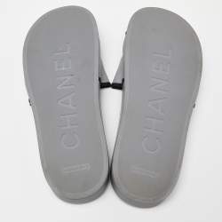 Chanel Grey/Black Mesh Camellia Slide Flat Sandals Size 39