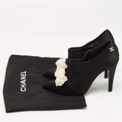 Chanel Black Satin CC Bow Pointed Toe Booties Size 36