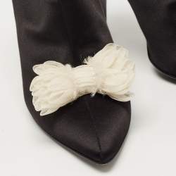 Chanel Black Satin CC Bow Pointed Toe Booties Size 36