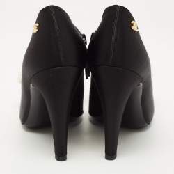 Chanel Black Satin CC Bow Pointed Toe Booties Size 36