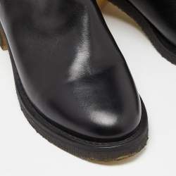 Pre Owned Chanel Black Leather CC Turn Lock Knee High Boots Size 39