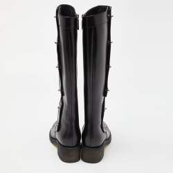 Pre Owned Chanel Black Leather CC Turn Lock Knee High Boots Size 39
