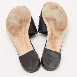 Chanel Black Leather Embellished CC Flat Slides Size 36