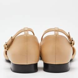 Chanel Beige/Black Leather and Fabric Cap Toe CC D'orsay Flats Size 39