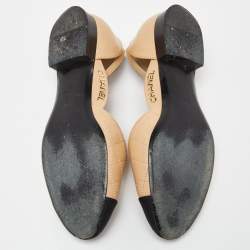 Chanel Beige/Black Leather and Fabric Cap Toe CC D'orsay Flats Size 39