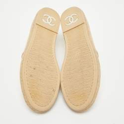 Chanel Beige Patent Leather CC Espadrille Loafers Size 36.5