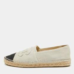 Chanel Beige/Black Canvas CC Espadrille Flats Size 41