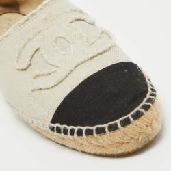 Chanel Beige/Black Canvas CC Espadrille Flats Size 41