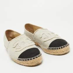 Chanel Beige/Black Canvas CC Espadrille Flats Size 41