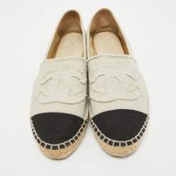Chanel Beige/Black Canvas CC Espadrille Flats Size 41