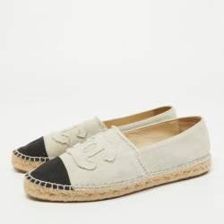 Chanel Beige/Black Canvas CC Espadrille Flats Size 41