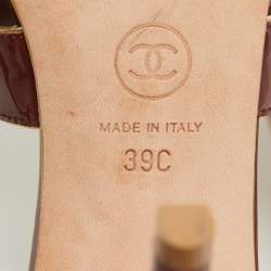 Chanel Burgundy Patent Camelia Ankle Strap Sandals Size 39