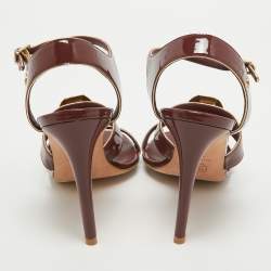 Chanel Burgundy Patent Camelia Ankle Strap Sandals Size 39