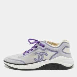 Chanel Purple/White Mesh Interlocking CC Logo Sneakers Size 40.5