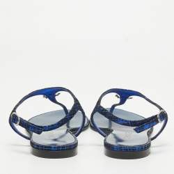 Chanel Blue Suede CC Studded Thong Sandals Size 41