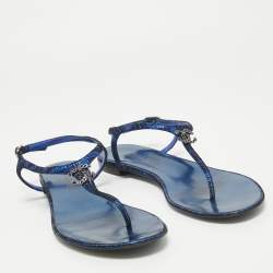 Chanel Blue Suede CC Studded Thong Sandals Size 41