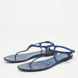 Chanel Blue Suede CC Studded Thong Sandals Size 41