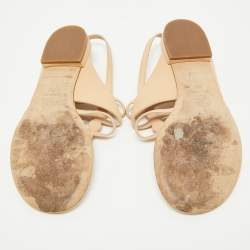 Chanel Beige Leather Embellished Ankle Strap Flat Sandals Size 36
