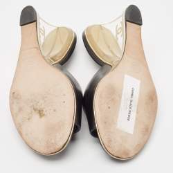 مملوكة مسبقًا Chanel Black Leather CC Wedge Slide Sandals Size 40.5