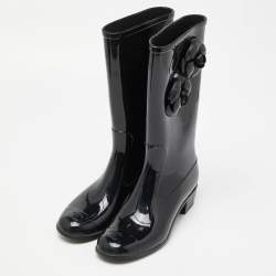 Pre Owned Chanel Black Rubber CC Camellia Rain Boots Size 38