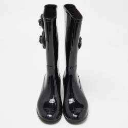 Pre Owned Chanel Black Rubber CC Camellia Rain Boots Size 38