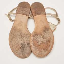 Chanel Gold Suede CC Camellia Leaf Detail Thong Flat Sandals Size 39