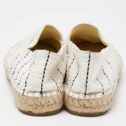Pre Owned Chanel Off White/Black Tweed and Patent Leather CC Cap Toe Espadrille Flats Size 36