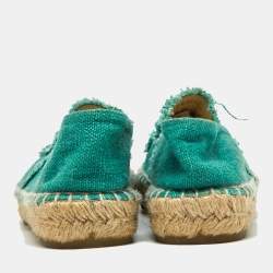 Pre Owned Chanel Green/Black Canvas CC Cap Toe Espadrilles Size 37