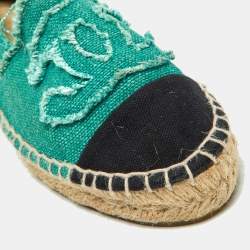 Pre Owned Chanel Green/Black Canvas CC Cap Toe Espadrilles Size 37