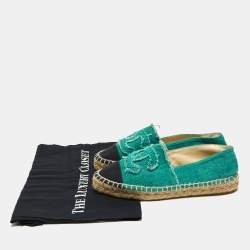 Pre Owned Chanel Green/Black Canvas CC Cap Toe Espadrilles Size 37