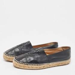 Pre Owned Chanel Black Leather CC Espadrille Flats Size 40
