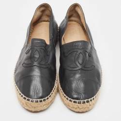 Pre Owned Chanel Black Leather CC Espadrille Flats Size 40