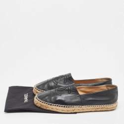 Pre Owned Chanel Black Leather CC Espadrille Flats Size 40