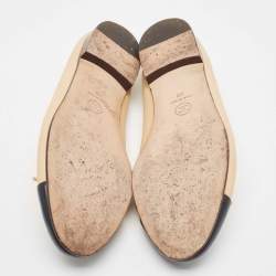 مملوكة مسبقًا Chanel Beige/Black Leather CC Cap Toe Bow Ballet Flats Size 40