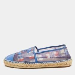 Chanel Blue Printed Mesh and Leather CC Espadrille Flats Size 39