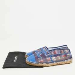 Chanel Blue Printed Mesh and Leather CC Espadrille Flats Size 39