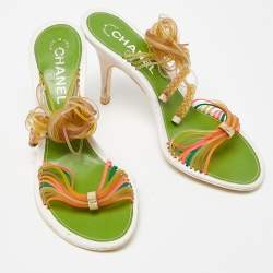 Chanel Multicolor Rubber CC Ankle Tie Sandals Size 36