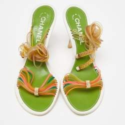 Chanel Multicolor Rubber CC Ankle Tie Sandals Size 36