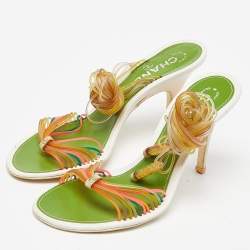 Chanel Multicolor Rubber CC Ankle Tie Sandals Size 36