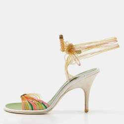 Chanel Multicolor Rubber CC Ankle Tie Sandals Size 36