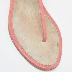 Chanel Orange Patent Leather T-Strap Flat Thong Sandals Size 39
