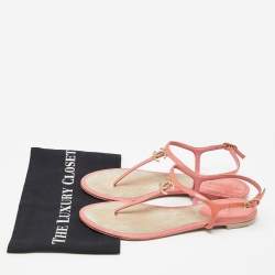 Chanel Orange Patent Leather T-Strap Flat Thong Sandals Size 39