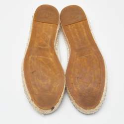 Pre Owned Chanel Off White/Black Leather CC Espadrille Flats Size 38