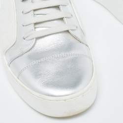Pre Owned Chanel White/Silver Leather and Rubber Low Top Sneakers Size 39