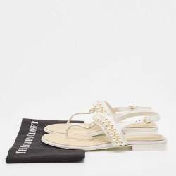 Chanel White Canvas Interlocking CC Thong Sandals Size 39 