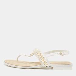 Chanel White Canvas Interlocking CC Thong Sandals Size 39 