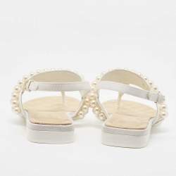 Chanel White Canvas Interlocking CC Thong Sandals Size 39 