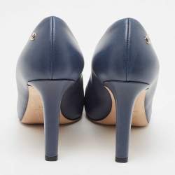 Pre Owned Chanel Navy Blue Leather Cap Toe Pumps Size 37.5